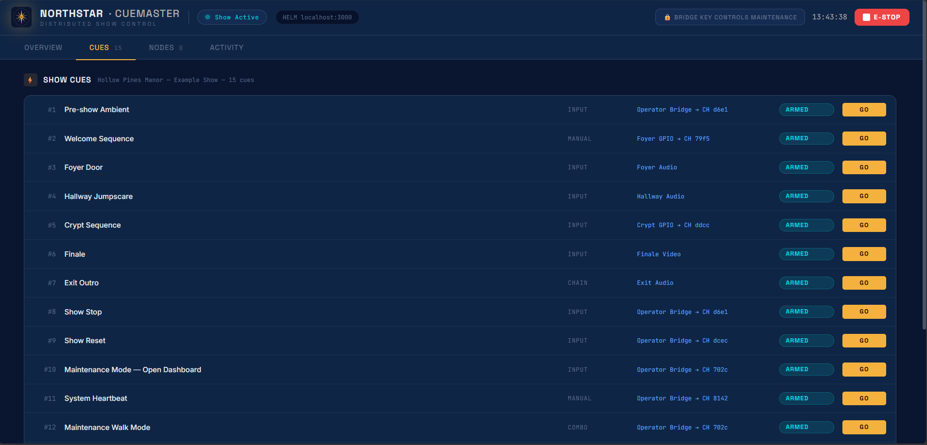 Cuemaster operator dashboard — Cues tab